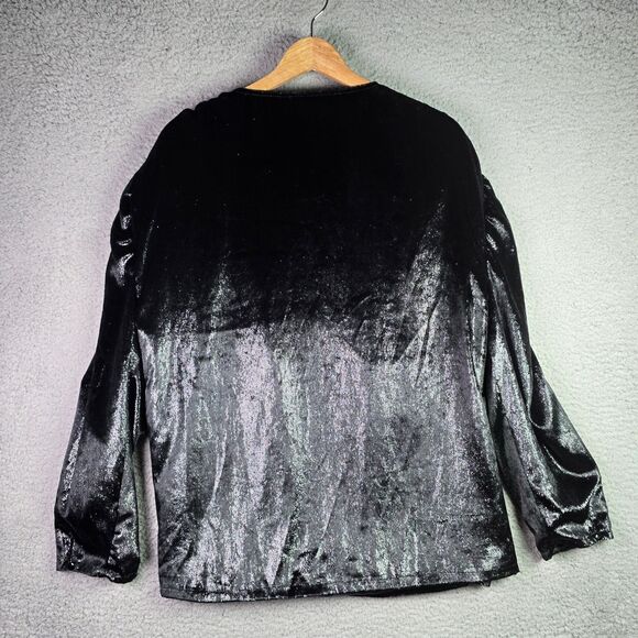 Kendall Kylie Black Sparkle Velvet Ruched Shoulders Party Jacket Size 14 16 NWT - Picture 2 of 16